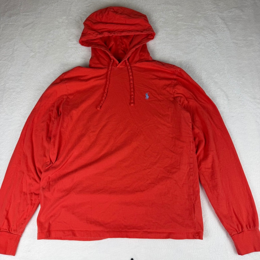 Polo Ralph Lauren Mens Medium Light Red Long Sleeve Hooded T-Shirt Pony Logo